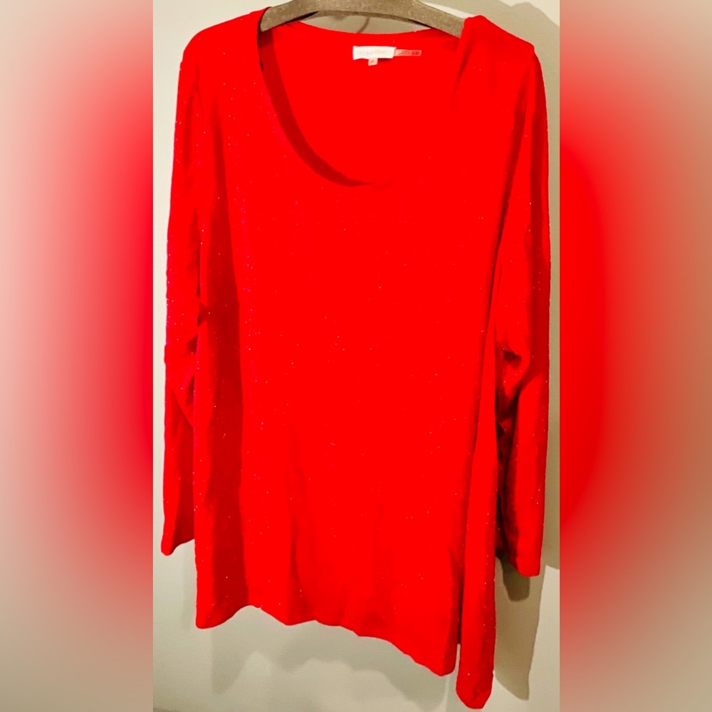 Calvin Klein 3x Red Sparkling Beaded Blouse